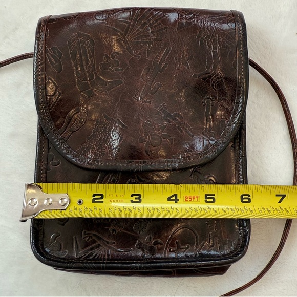 Carlos Falchi Western Cowboy Leather Brown Embossed Crossbody Bag - Picture 8 of 9
